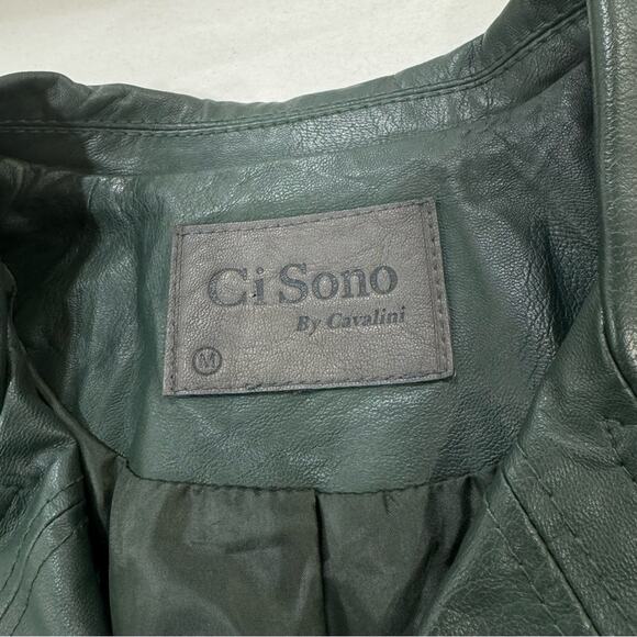 CiSono by Cavalini Green Vegan Leather Moto Jacket Medium Hunter Green Jacket - Picture 14 of 16